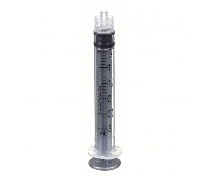 Syringe with No Needle, Grey Plunger, 3ml, pack/12